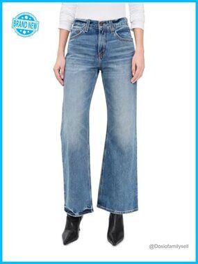 High Rise Loose Bootcut Jeans 100% Cotton Button Zip Fly